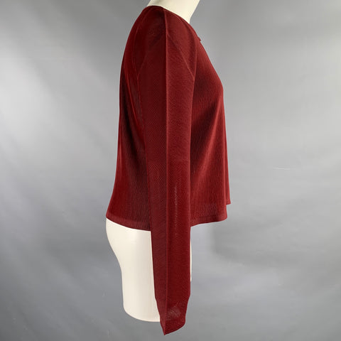 PLEATS PLEASE by ISSEY MIYAKE Size S Burgundy Polyester Pleated Cardigan Blouse