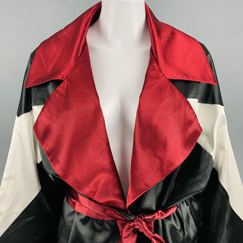 MISBHV Size S Black Burgundy Polyamide Blend Color Block Robe Coat