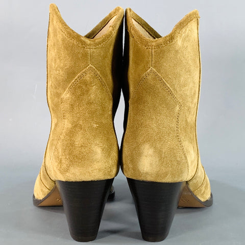 ISABEL MARANT AW23 Size 10 Darizo Taupe Suede Pull On Stacked Heel Cowboy Boots