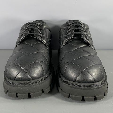 EMPORIO ARMANI Size 8.5 Black Quilted Leather Lace Up Shoes