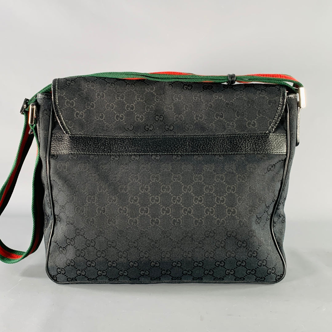 GUCCI Black Red Green Guccissima Monogram Web Canvas Messenger Bag