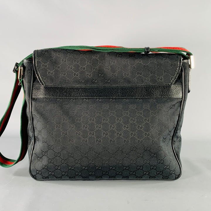 GUCCI Black Red Green Guccissima Monogram Web Canvas Messenger Bag