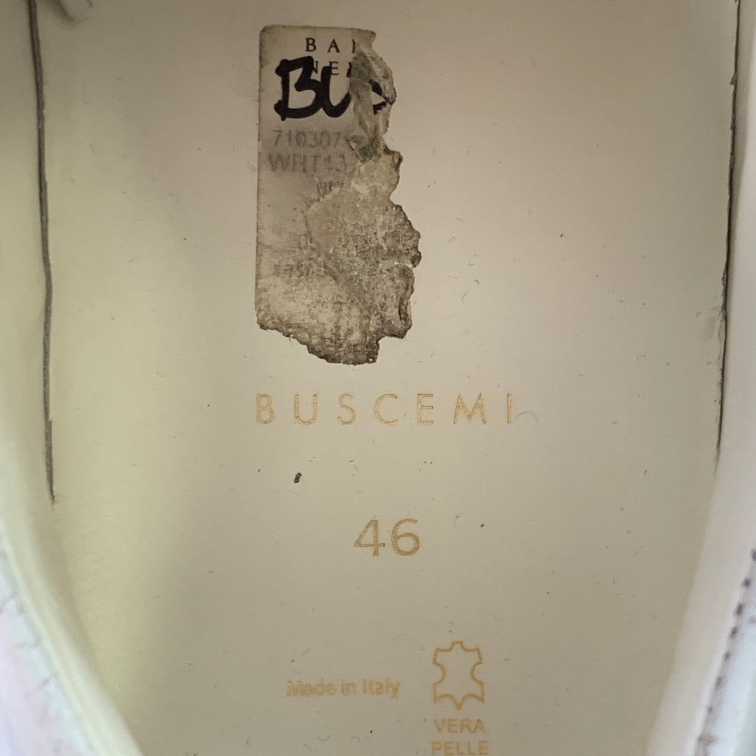 BUSCEMI Size 13 White Pebble Grain Leather Buckle Cap Toe Low Top Sneakers