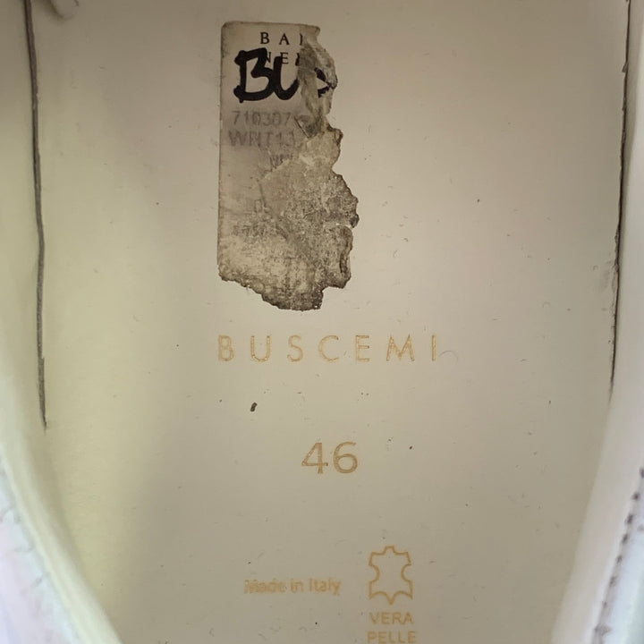 BUSCEMI Size 13 White Pebble Grain Leather Buckle Cap Toe Low Top Sneakers
