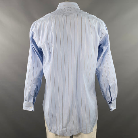 TURNBULL & ASSER Vintage Size L Blue Navy White Stripe Cotton French Cuff Long Sleeve Shirt