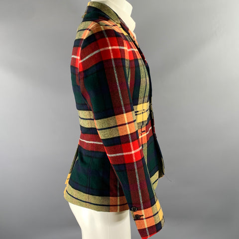 BLACK FLEECE Size 36 Red Green Wool Notch Lapel Sport Coat