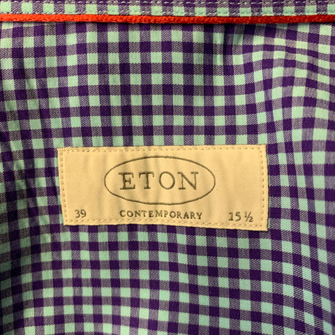 ETON Size S Blue Purple Gingham Cotton Long Sleeve Shirt