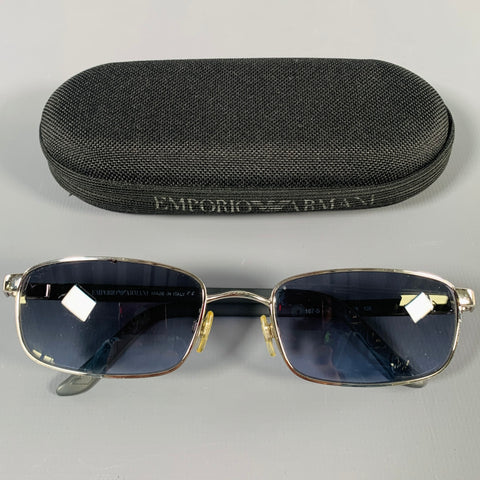 EMPORIO ARMANI Grey Silver Acetate Metal Rectangle Sunglasses