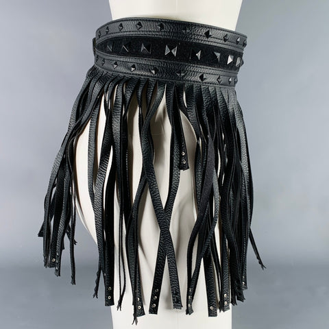 BCBG Size S Black Studded Faux Leather Fringe Belt