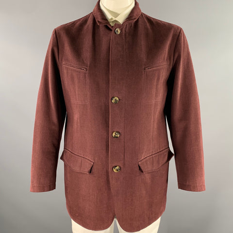 LORO PIANA Size XL Burgundy Cotton Zip Up Jacket