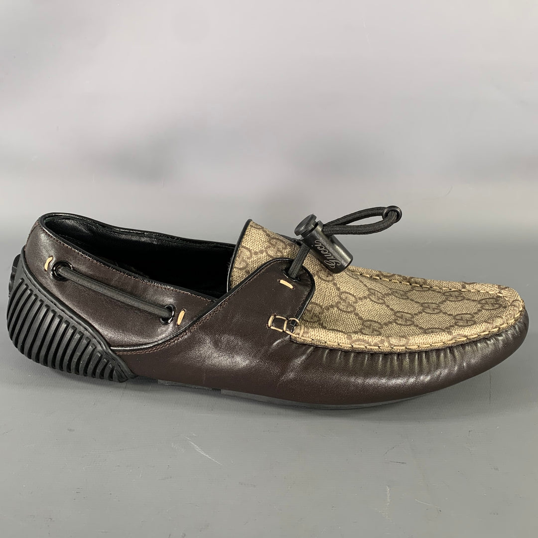 GUCCI Size 9.5 Tan Brown Monogram Leather Drivers Loafers