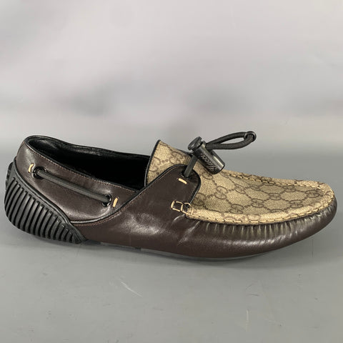 GUCCI Size 9.5 Tan Brown Monogram Leather Drivers Loafers