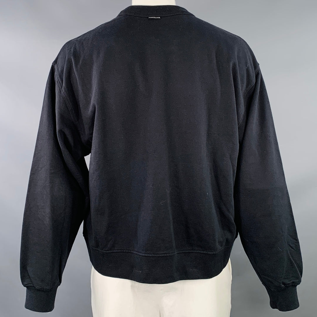 ALEXANDER WANG Size L Black Grey Logo Cotton Oversized Crew Neck Sweatshirt