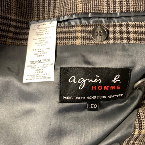 AGNÈS B. Chest Size 40 Brown Light Grey Plaid Wool Nylon Sport Coat