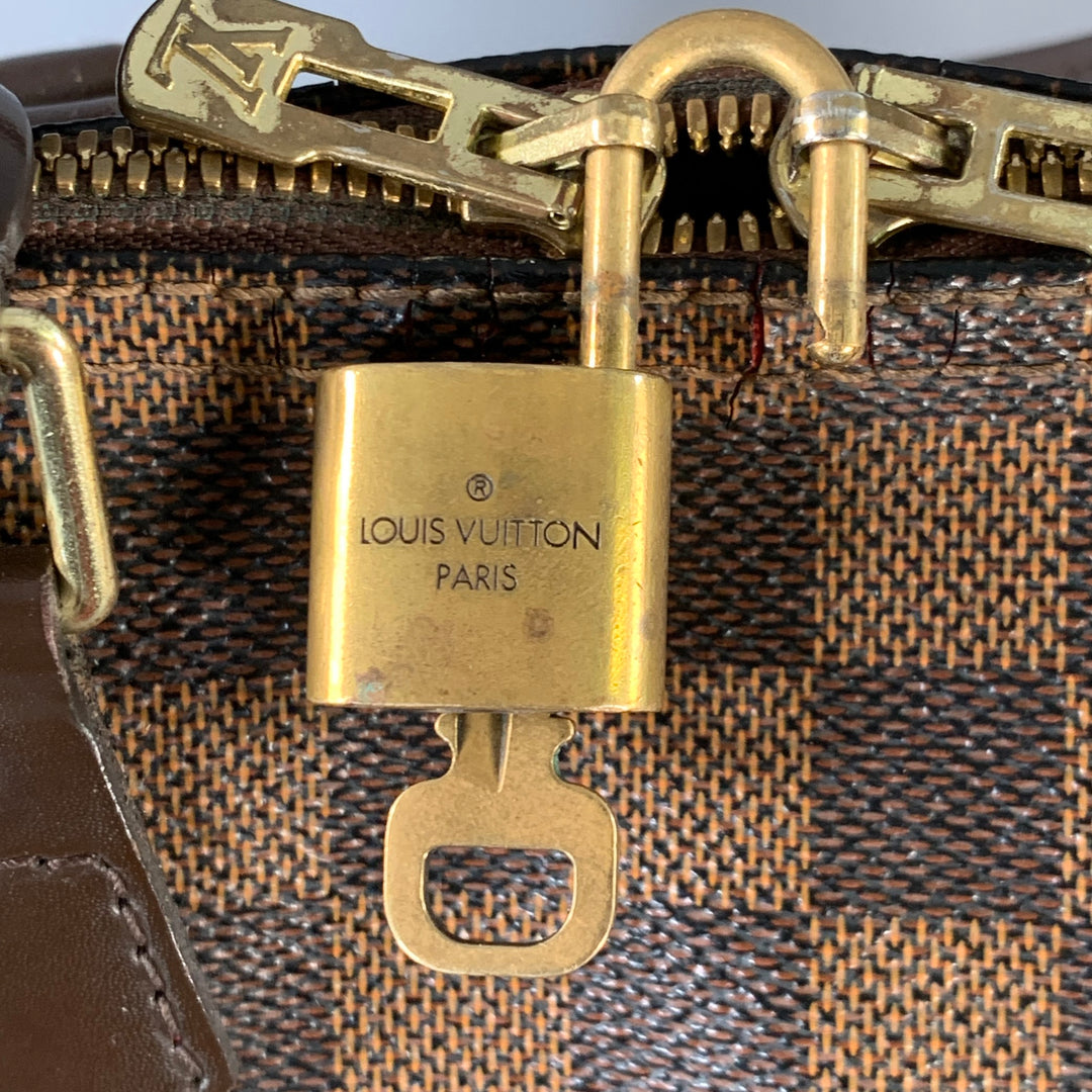 LOUIS VUITTON Ebene Speedy Bandouliere 25 Brown Tan Damier Leather Trim Canvas Handbag