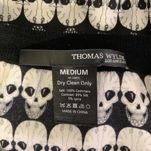 THOMAS WYLDE Size M Black Grey Skull Cashmere/silk Ribbed Pullover