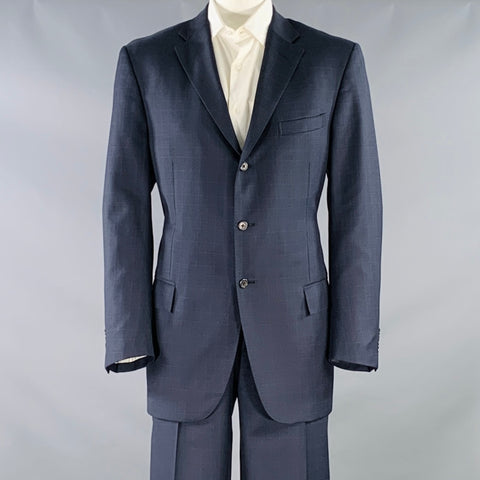 POLO by RALPH LAUREN Size 46 Navy Blue Window Pane Virgin Wool Suit