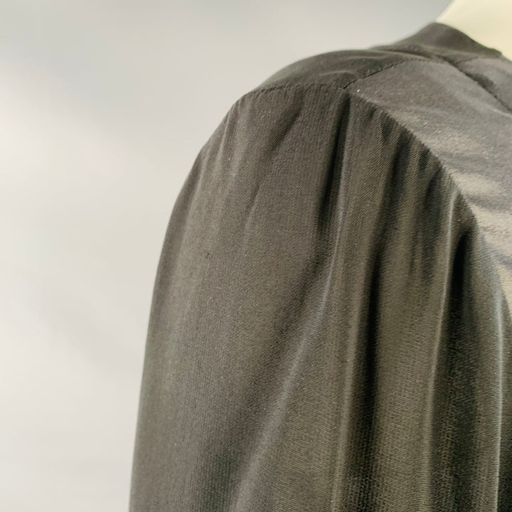 DONNA KARAN Size 8 Black Cream Viscose Blend Mixed Materials Hidden Buttons Blouse