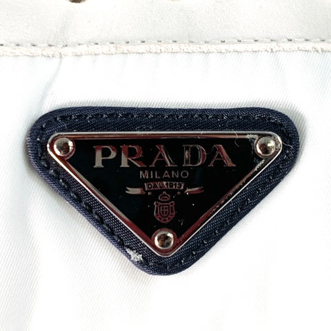 PRADA Size 11 White Navy Color Block Logo Leather Nylon Mesh Sneakers