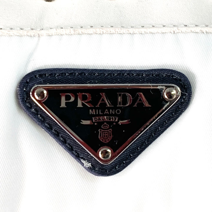 PRADA Size 11 White Navy Color Block Logo Leather Nylon Mesh Sneakers