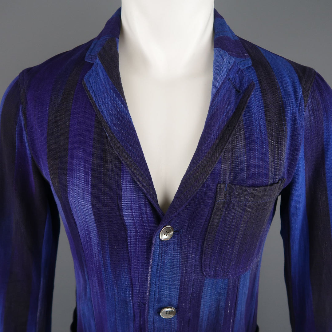 UNITED ARROWS Chest Size 34 Short Blue Purple Stripe Cotton Sport Coat