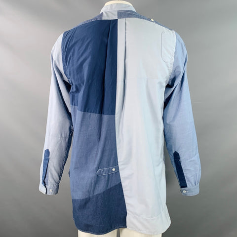 NEEDLES Size L Blue Light Blue Patchwork Deconstructed Cotton Blend Long Sleeve Shirt