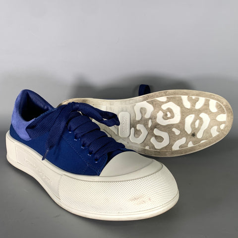 ALEXANDER MCQUEEN Size 10 Blue White Canvas Low Top Sneakers