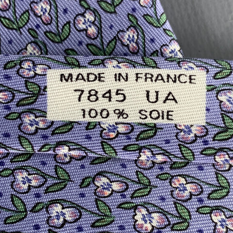 HERMES Blue Lavender Floral Silk Tie