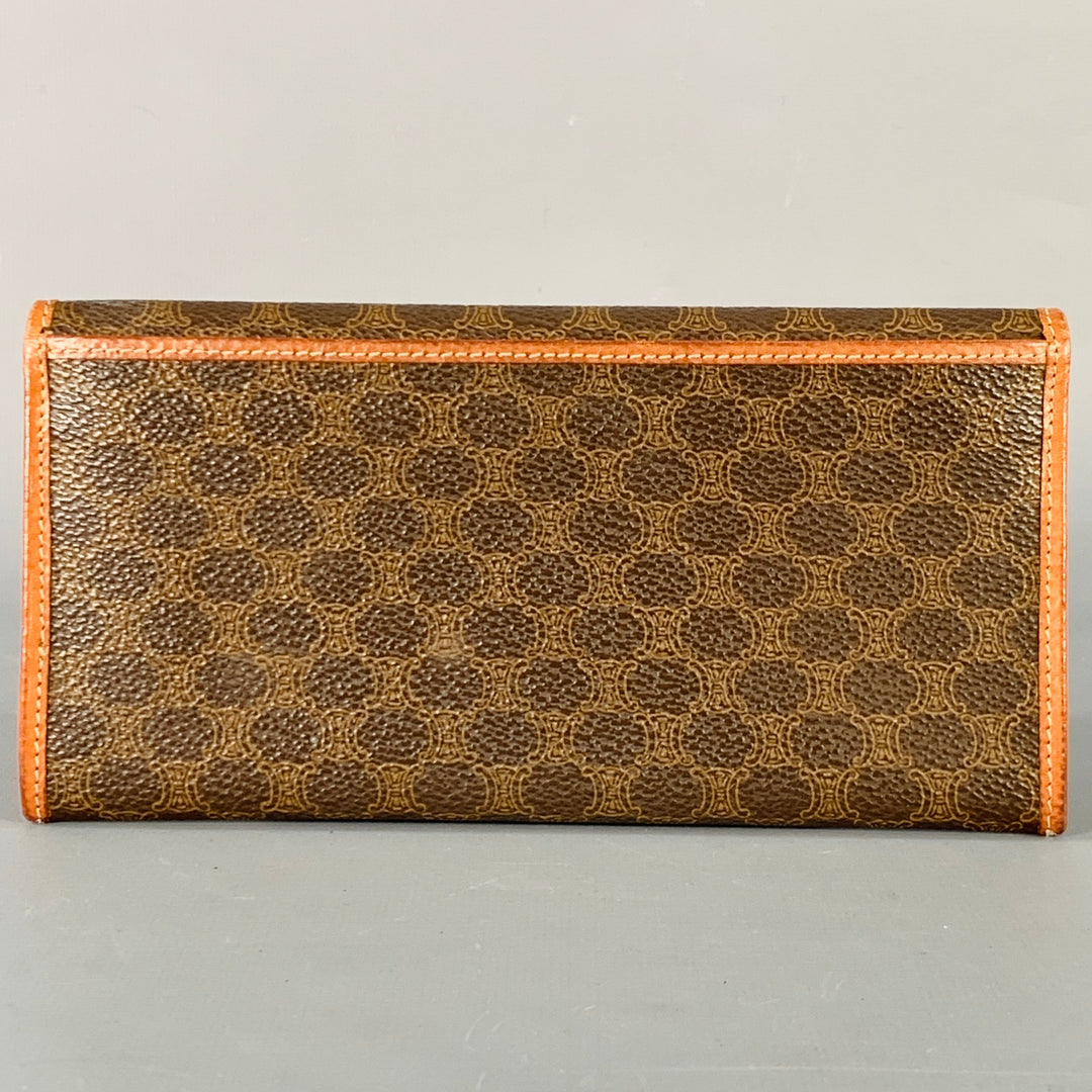 CELINE Brown Tan Logo Coated Canvas Checkbook Wallet