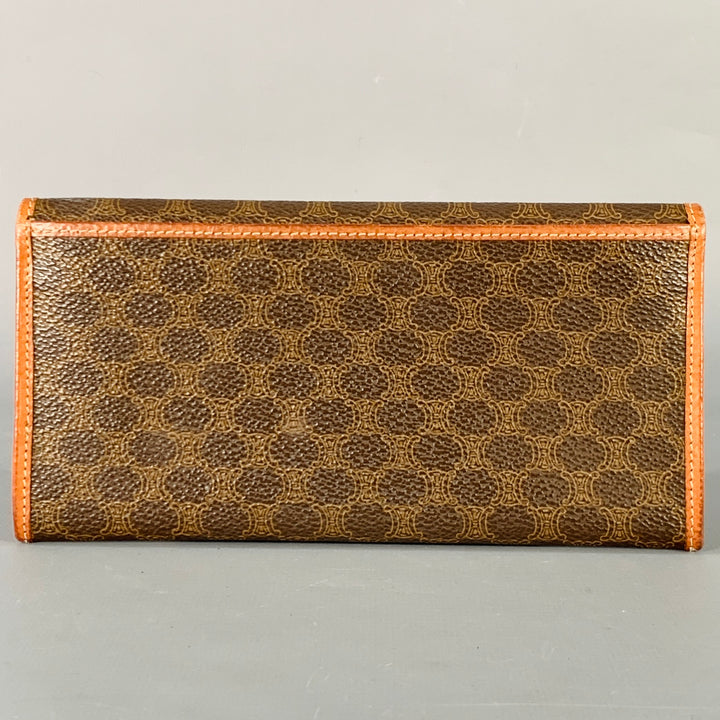 CELINE Brown Tan Logo Coated Canvas Checkbook Wallet