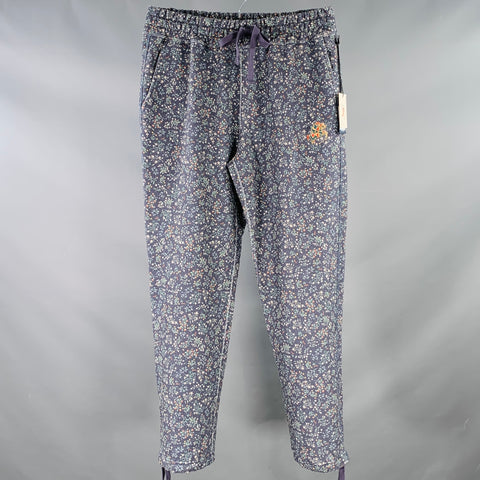 AIME LEON DORE x DRAKES LONDON FW21 Size L Navy Multi Color Floral Cotton Drawstring Casual Pants