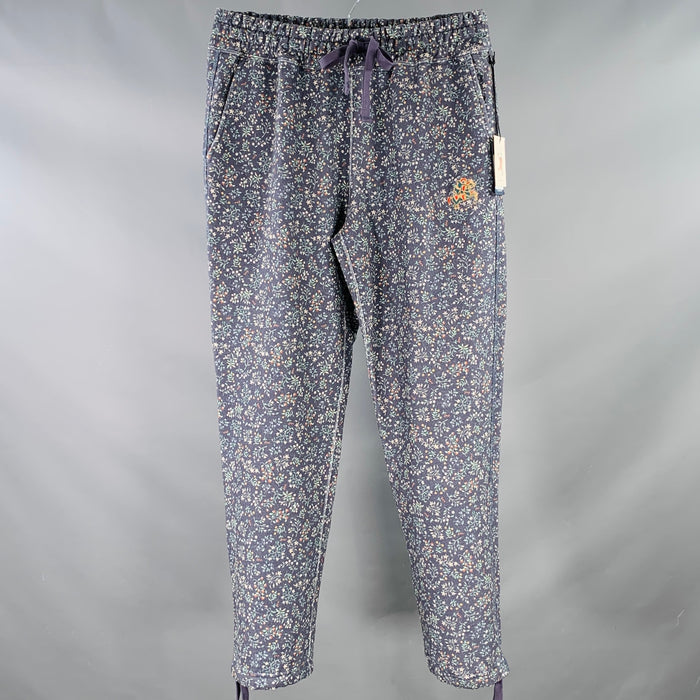 Pantalon décontracté à cordon de serrage en coton à motifs floraux multicolores AIME LEON DORE x DRAKES LONDON FW21 taille L marine