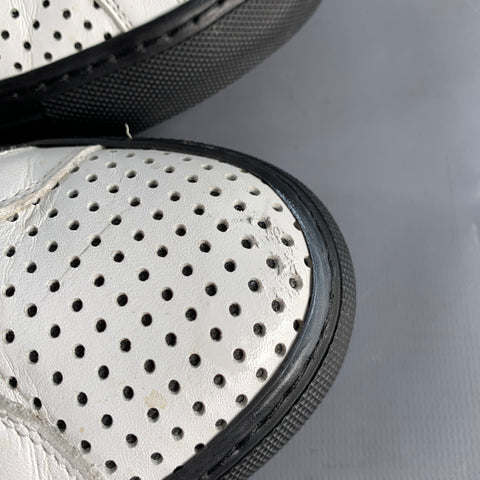 COMMON PROJECTS Size 10 White Black Perforated Leather Low Top Sneakers