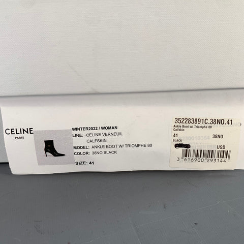 CELINE Size 11 Verneuil Triomphe Black Leather Pointed Toe Stiletto Boots