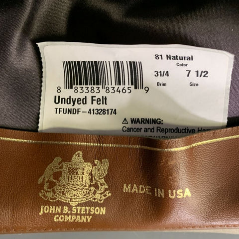 STETSON Size 7.5 Tan Khaki TFUNDF 41328174 Felt Hats