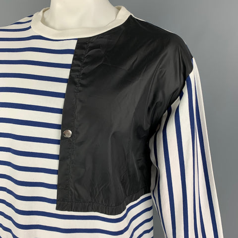 PUBLIC SCHOOL Size XL White Blue Stripe Cotton Polyester Crew-Neck T-shirt