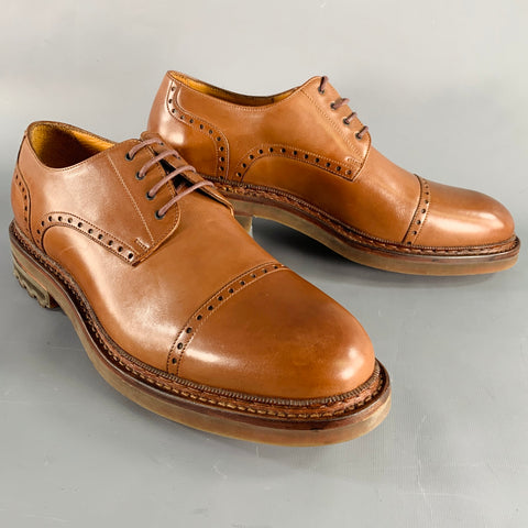GIORGIO ARMANI Size 13 Tan Perforated Leather Cap Toe Lace-Up Shoes