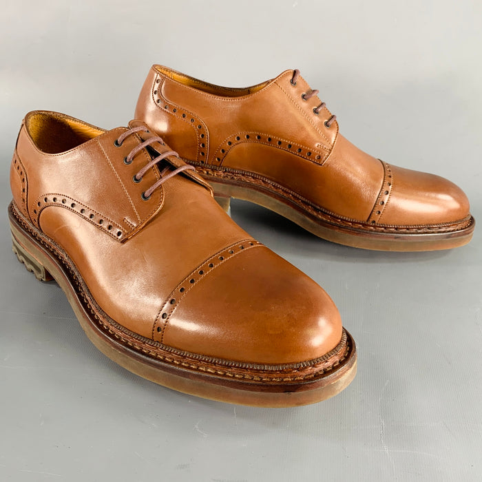 GIORGIO ARMANI Size 13 Tan Perforated Leather Cap Toe Lace-Up Shoes