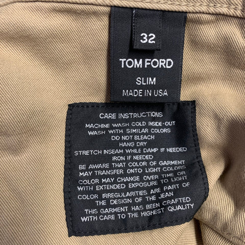 TOM FORD Size 32 Khaki Denim Slim Tapered Button Fly Jeans