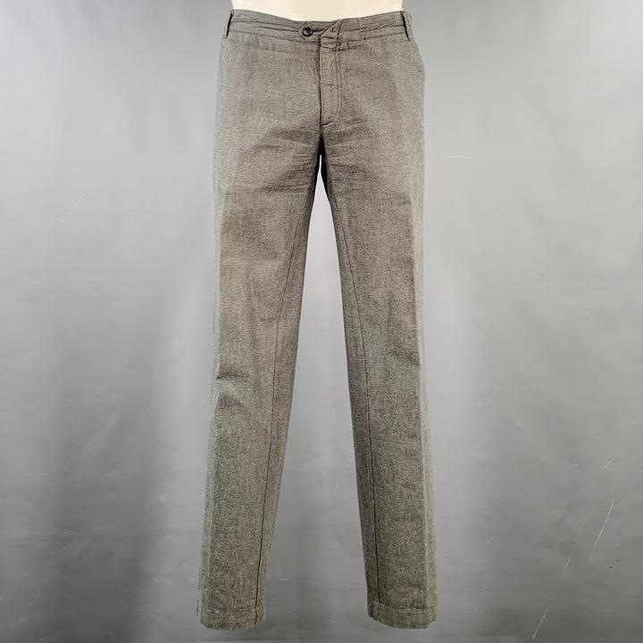 DANIELE ALESSANDRINI Size 34 Grey Twill Cotton Flat Front Dress Pants