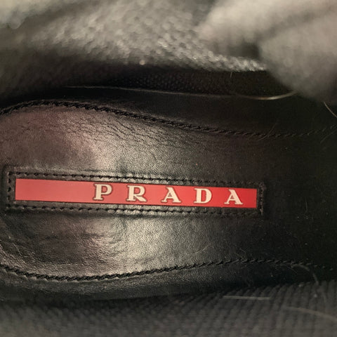 PRADA Size 7 Black Mixed Fabrics Nylon Leather Lace-Up Sneakers