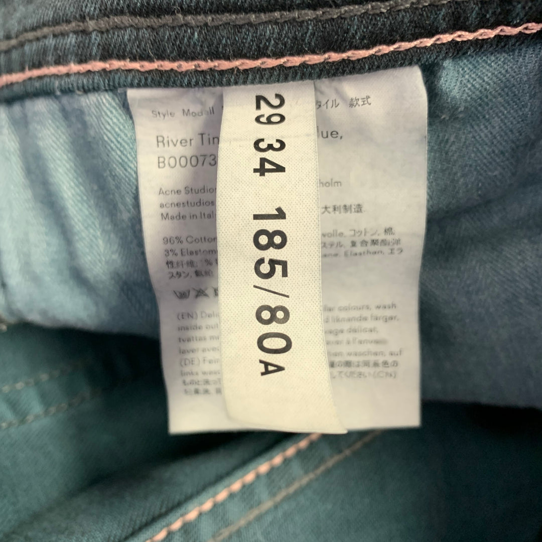 ACNE STUDIOS Size 32 Blue Indigo Twill Cotton Blend Five Pockets Jeans
