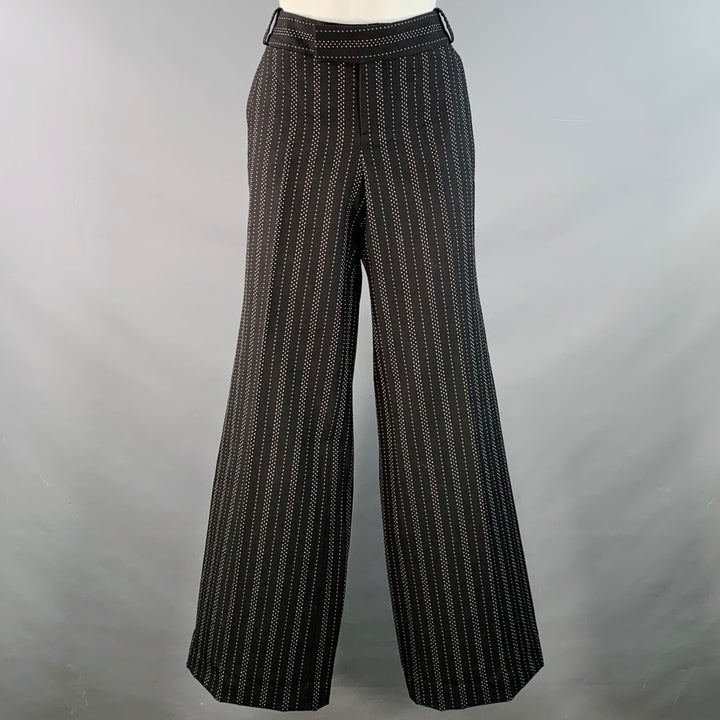 GUCCI Size 8 Black Grey Wool Cotton Dots Wide Leg Dress Pants