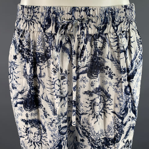 DIOR Size L White Navy Cotton Relaxed Flare Pants