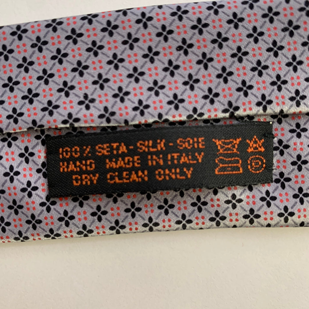 DOLCEPUNTA Silver Red Floral Silk Tie