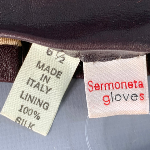 SERMONETA Size 6.5 Brown Leather Silk Lined Gloves