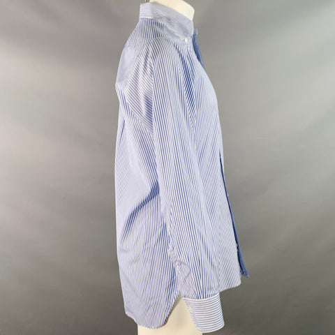DRAKES LONDON Size M Blue White Stripe Cotton One pocket Long Sleeve Shirt
