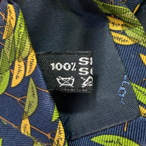 SALVATORE FERRAGAMO Navy Green Abstract Tree Silk Tie