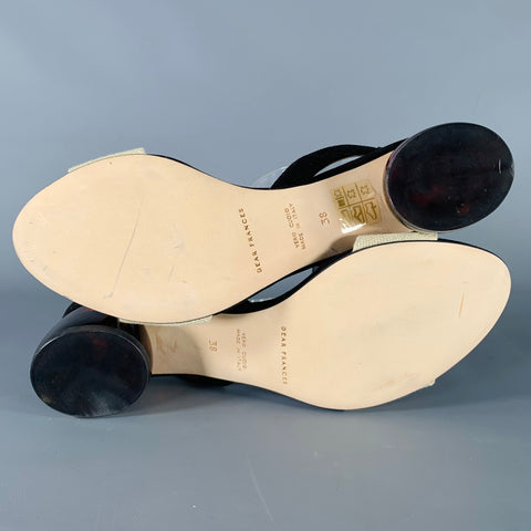 DEAR FRANCES Size 8 Cream Black Acrylic Suede Slingback Sandals