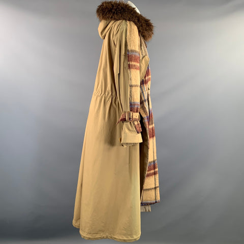 SACAI Size M Khaki Burgundy & Brown Wool Blend Plaid Trench Coat